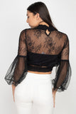 Lace Trim Balloon Sleeve Smocked Top