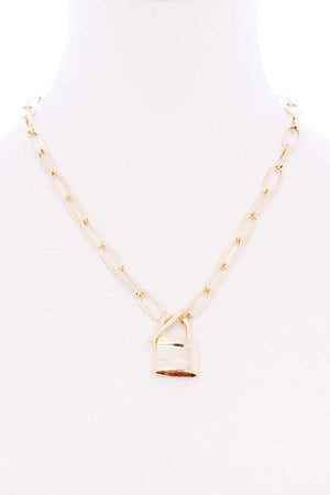 Locker Pendant Toggle Clasp Metal Necklace