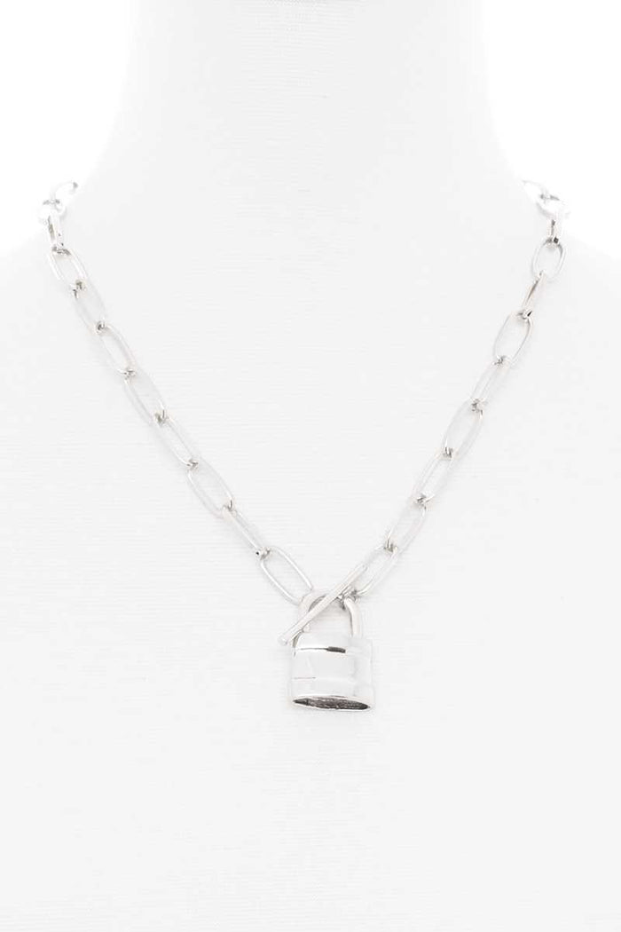 Locker Pendant Toggle Clasp Metal Necklace