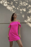 Hot Pink Cold Shoulder Ruffle Mini Shift Dress