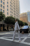 Grey Wool Blazer Office Chic Pleated High-waist Ankle Pant Set