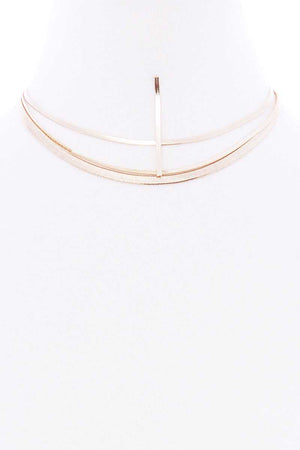 3 Layered Metal Herringbone Chain Multi Necklace Earring Set
