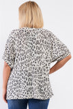 Plus Light Grey Leopard Print Relaxed Round Neck Top