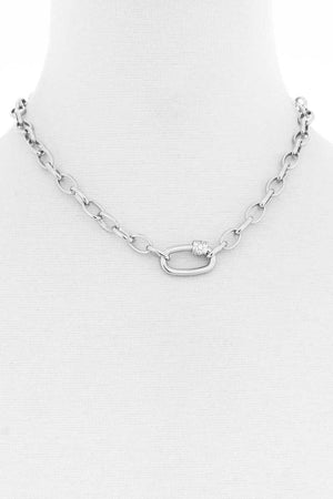 Modern Oval Single Chunky Rhinestone Chain Link Necklace