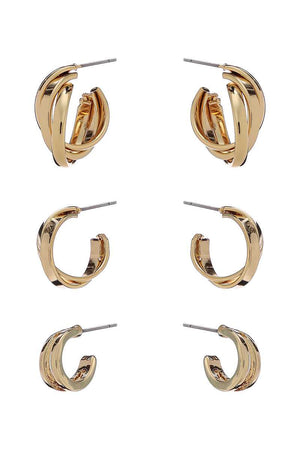 Basic Metal Mini Hoop 3 Pair Earring Set