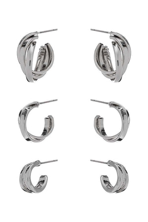 Basic Metal Mini Hoop 3 Pair Earring Set