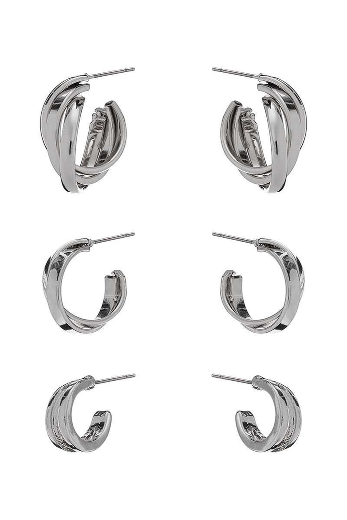 Basic Metal Mini Hoop 3 Pair Earring Set