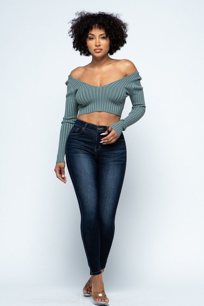 Long Sleeve V-neck Drop Top