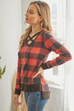 Plaid V Neck Long-sleeved Top