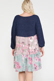 Floral Contrast Shirring Babydoll Dress