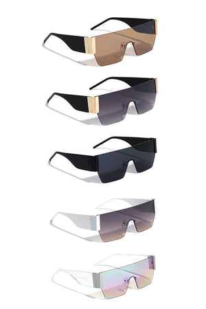 Modern Metal Rimless Flat Top Shield Sunglasses