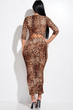 Animal Print 3/4 Sleeve Midi Dress With Back Cut Out