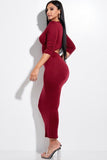 Solid 3/4 Sleeve Midi Dress With Back Cut Out