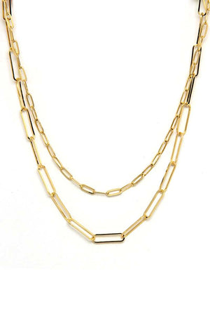 Metal Paper Clip Chain 2 Layered Necklace