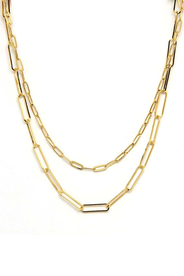 Metal Paper Clip Chain 2 Layered Necklace