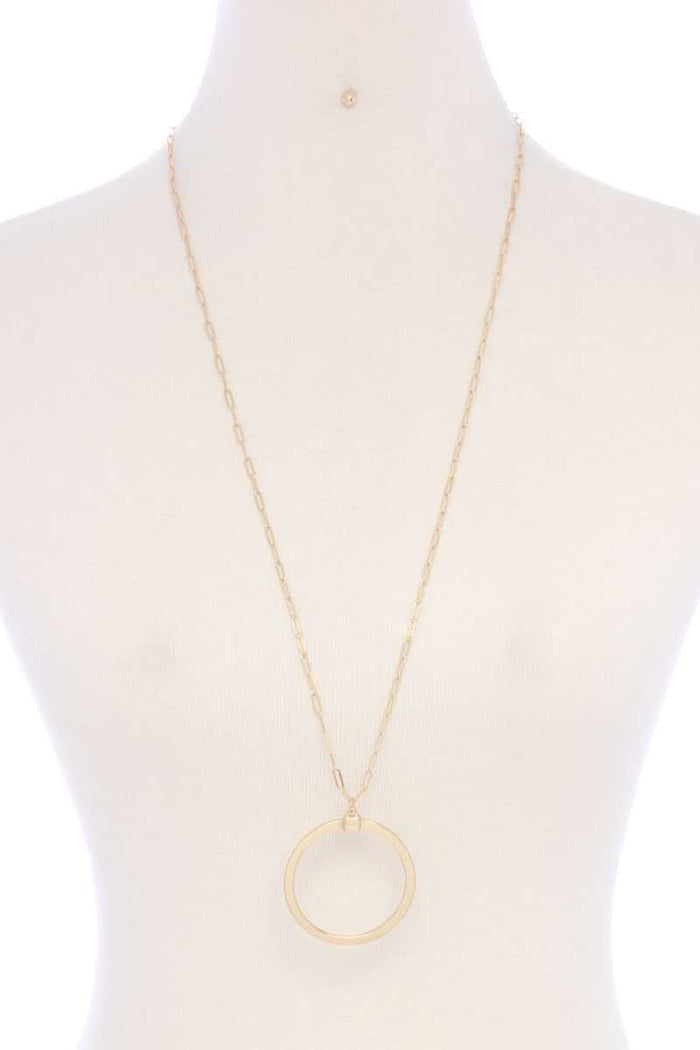 Metal Round Ring Pendant Necklace