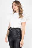 Solid Lace Puff Sleeves Top