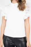 Solid Lace Puff Sleeves Top