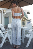Silky Snake Print Sleeveless Crop Top & High Waist Flare Bottom Pants Set