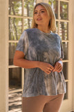 Plus Charcoal Tie-dye Print Round Neck Short Sleeve Relaxed Fit T-short Top