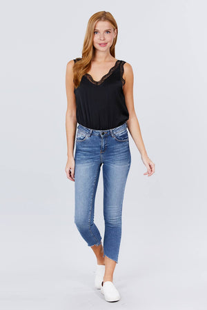 Lace Detail V-neck Woven Bodysuit