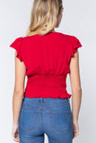 Ruffl Slv V-neck Smocking Woven Top