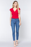 Ruffl Slv V-neck Smocking Woven Top