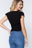 Ruffl Slv V-neck Smocking Woven Top