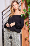 Off Shoulder Long Bubble Sleeve Solid Top