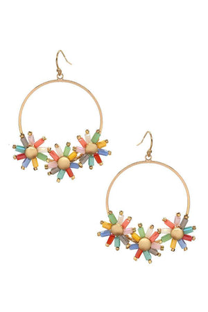Flower Color Stone Hook Earring