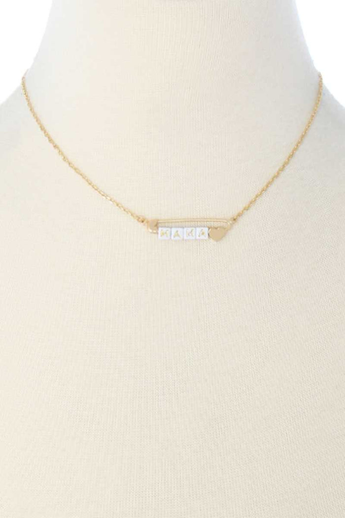 Metal Safety Pin Mama Letter Necklace