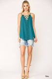 Plunging V-neckline Lattice Top