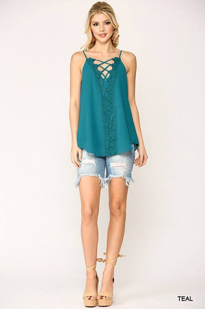 Plunging V-neckline Lattice Top