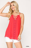 Plunging V-neckline Lattice Top