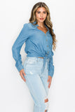 Long Sleeves Waist-tie Denim Top