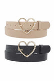 Half Pearl Pave Outline Heart Buckle Duo Belt