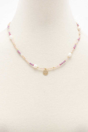 Happy Face Charm Pearl Beaded Necklace