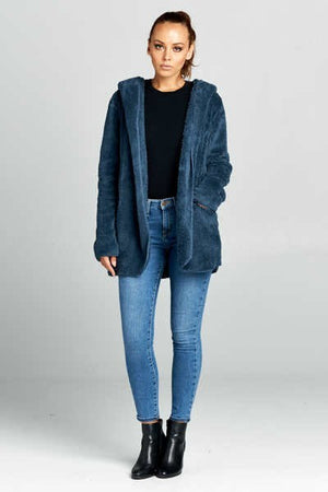 Hooded Fuzzy Fur Jacket