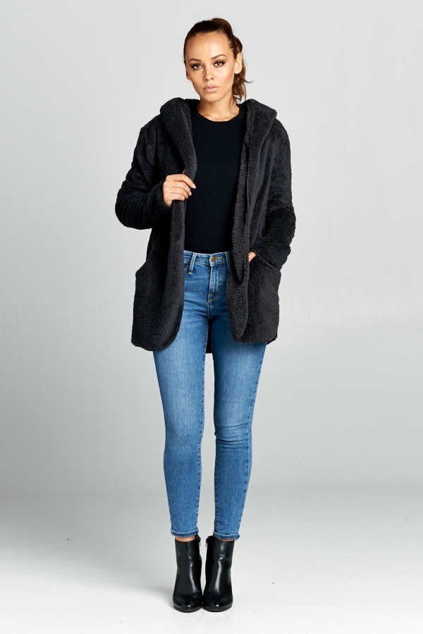 Hooded Fuzzy Fur Jacket