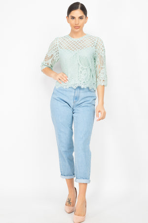 Mock 3/4 Sleeves Lace Designed Top
