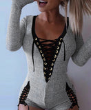 Plain Long Sleeve Button Design Romper Bodysuit