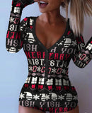 Plain Long Sleeve Button Design Romper Bodysuit