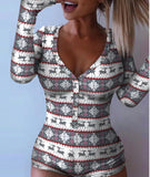 Plain Long Sleeve Button Design Romper Bodysuit