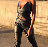 V-neck Strap Lace-up Cutout Pu Vest