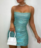 Blue  Ruched Bodycon Mini Dress