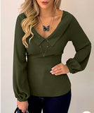 Plain Lantern Sleeve Tie Detail Top
