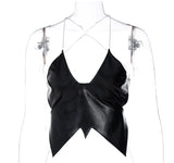 V-neck Strap Lace-up Cutout Pu Vest